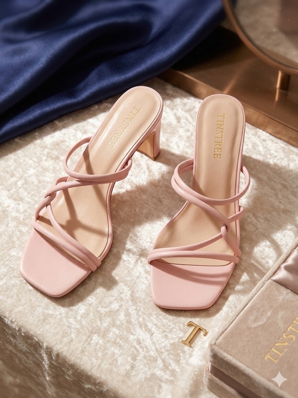 Tinstree Blush Pink Strappy Block Heel Sandals